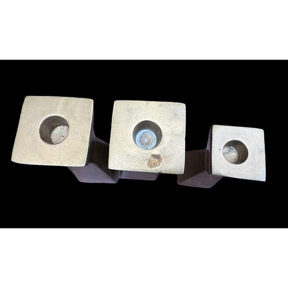 Square Double Inverted Pyramid Shape Brass Candlesticks MCM Lot Of 3 - 8” & 6.5” - Picture 7 of 10